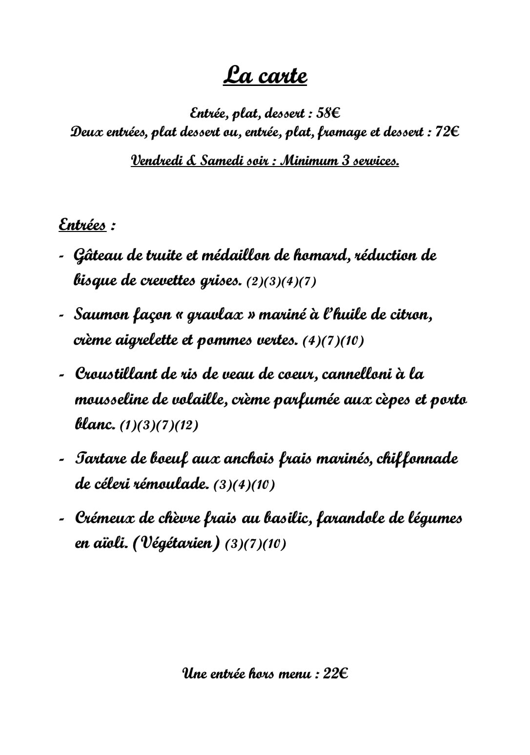 Carte des Plats